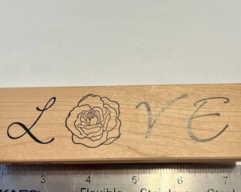 Stamps Rosa Love Script with Rose Wood Mounted Rubber Stamp.