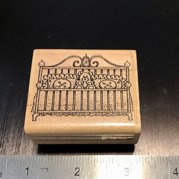 Stamp Cabana Brass Bed Wood Mounted Rubber Stamp.