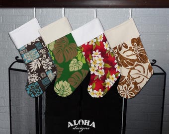Christmas Stocking - Hawaiian fabric - Personalized