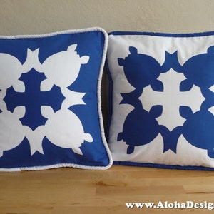 Hawaiian Quilt Pillow Covers - blue turtle