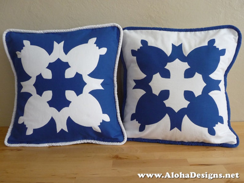 Hawaiian Quilt Pillow Covers Blue Turtle Etsy