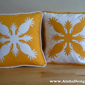 Hawaiian Quilt Pillow Covers - golden yellow pineapple