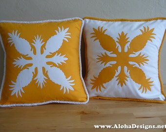 Hawaiian Quilt Pillow Covers - golden yellow pineapple