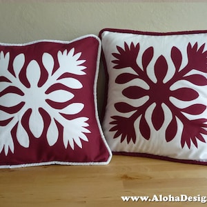Hawaiian Quilt Pillow Covers - red lehua flowers