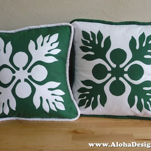 Hawaiian Quilt Pillow Covers - green breadfruit (&#39;ulu)