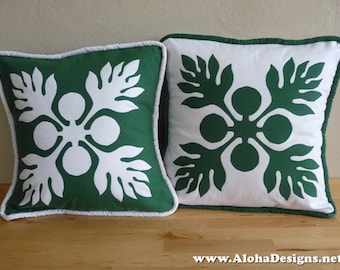 Hawaiian Quilt Pillow Covers - frutto del pane verde ('ulu)