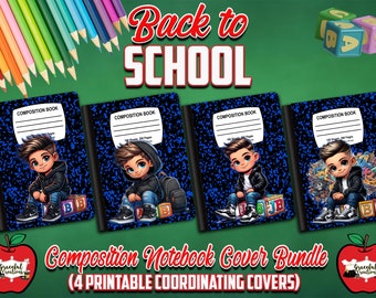 Back To School Printable Composition Notebook Cover Bundle Digital Download - American Boy