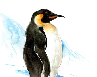 Emperor Penguin watercolor art, original, hand painted artwork