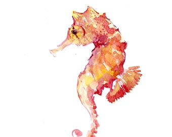 Obras de arte de caballitos de mar, pintura original de acuarela