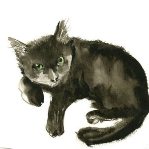 Black Cat watercolor sketch, original handpainted artwork