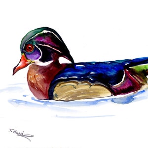 Wood Duck artwork, original, hand-painted one of a kind watercolor duck painting