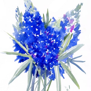 Bluebonnet flowers watercolor painting, original artwork