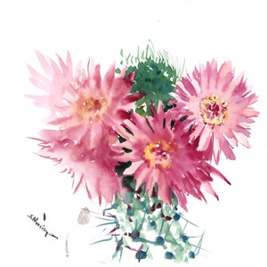 Blooming Cactus watercolor artowork, original painting