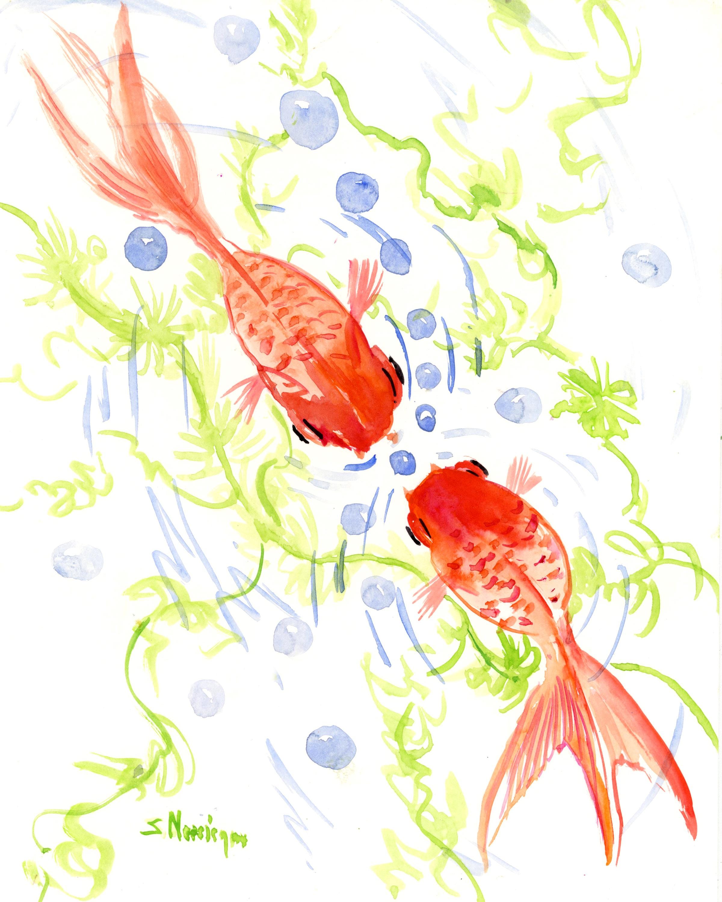 金魚のアートワーク オリジナル水彩風水壁アート - Etsy 日本
