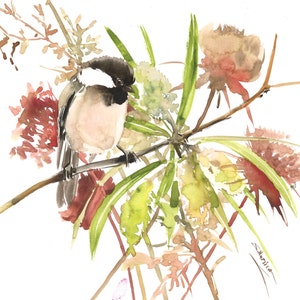 Chickadee Bird watercolor original painting