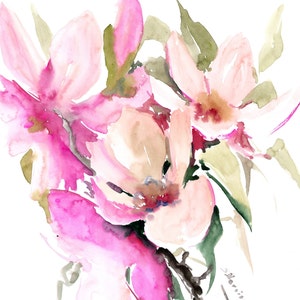 Pink Magnolie Watercolor Artwork, original painting