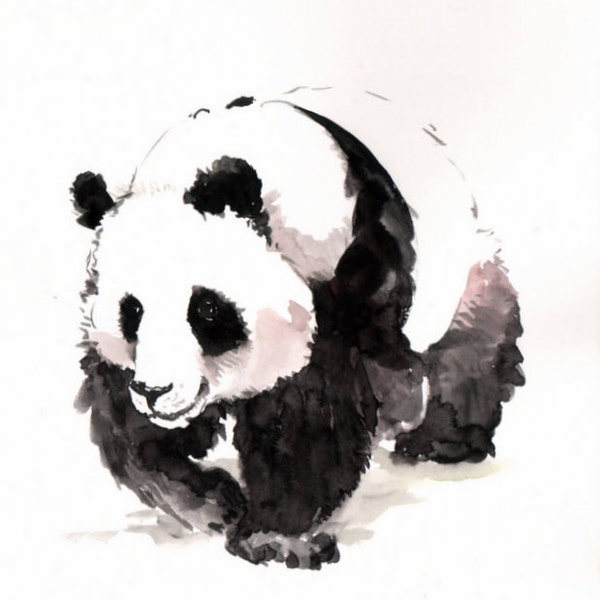 Panda, original watercolor paitning, black and white, 10 X 8 in, watercolor animal art, panda lover, panda art