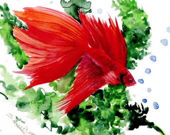 Obra de arte del pez Betta, una pintura original del artista Suren