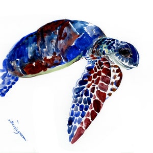 Sea Turtle artwork, original watercolor hand-painted wall art, aquatic nautical beach house home decor turtle lover gift