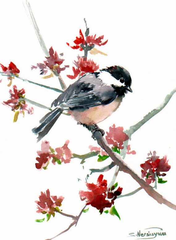 Chickadee Original watercolor painting 12 X 9 in bird art Etsy