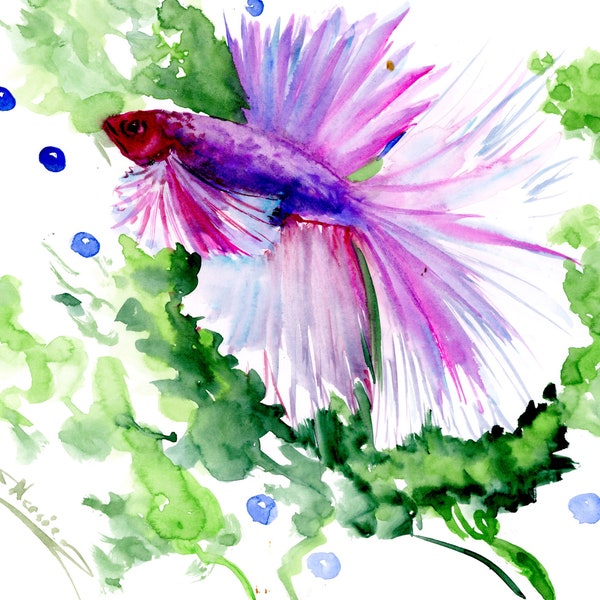 Betta Fish artwork, bright colored, original watercolor painting