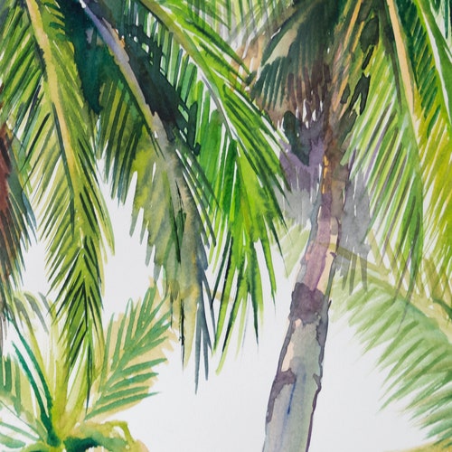 Coconut Palm shops Trees Watercolor large artwork
