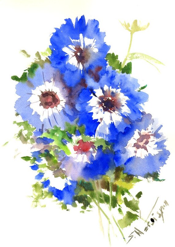 blue floral artwork anemones
