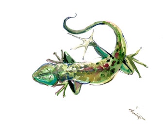 Lizard watercolor artwork, original painting