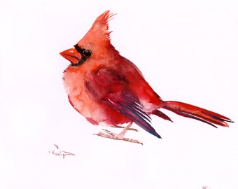 Red Cardinal Bird one of a kind original watercolor painting