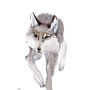 animal wall art, original painting, Gray Wolf home decor wall art, hand-painted illustration