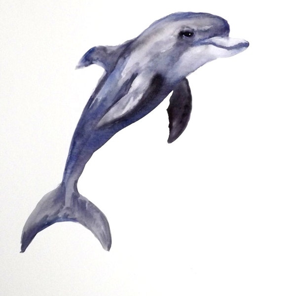 Dolphin, original watercolor painting, 12 X 9 in, dolhin illustration, sea animals, children wall art