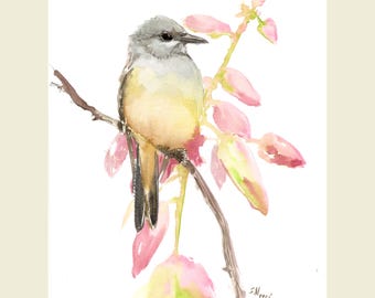 Western Kingbird artwork, an original watercolor painting by artist Suren