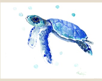 Sea Turtle Artwork, eine originale Aquarellmalerei vom Künstler Suren
