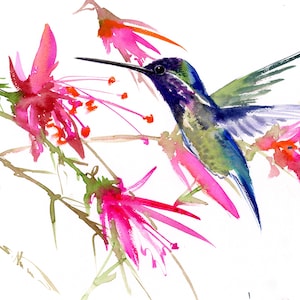 Flying Hummingbird watercolor art, original painting