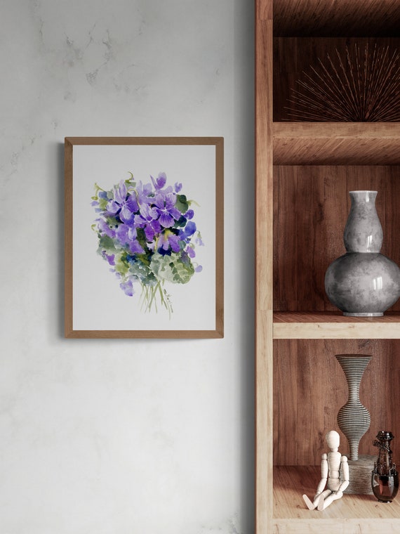 水彩画の花、スミレ、オリジナル絵画 - Etsy 日本