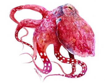 Bright Pink Octopus artwork, an original painting by artist Suren