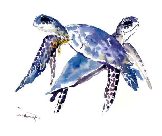 Sea Turtles Watercolor Painting | Etsy