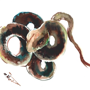 Brown-Black Snake animal artwork, original watercolor illustration, snake lover gift