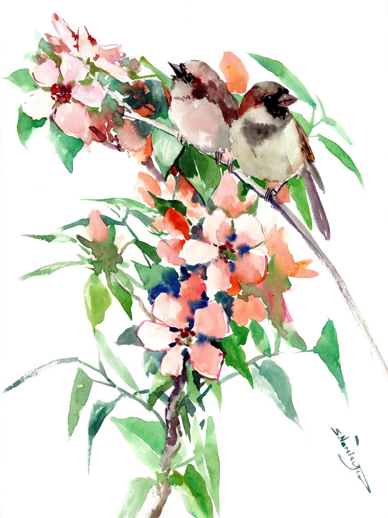 Chickadee painting original bird blossom apple tree impasto style small artwork Afford wall art 5x7 hand painted
