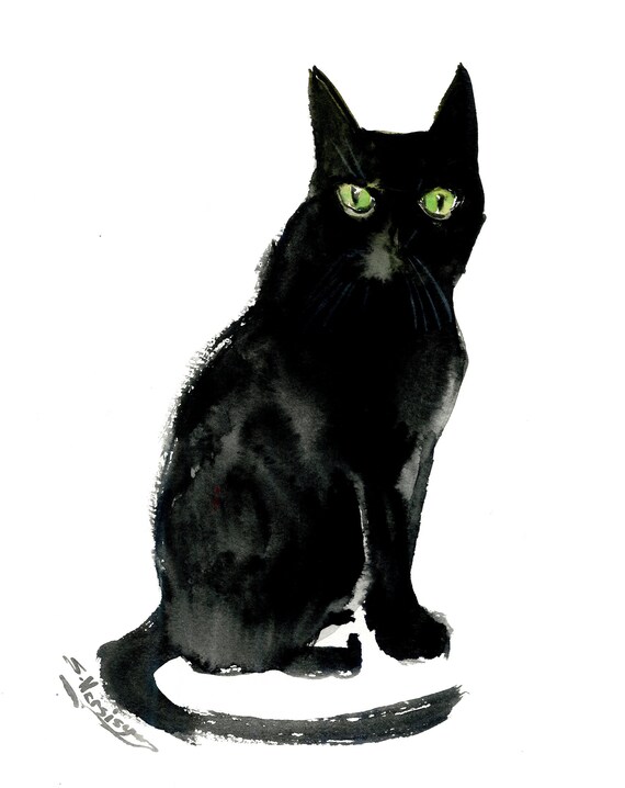 Black Cat Artwork Original Watercolor Painting | Etsy