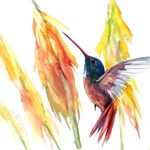 Hummingbird art, original painting by artist Suren