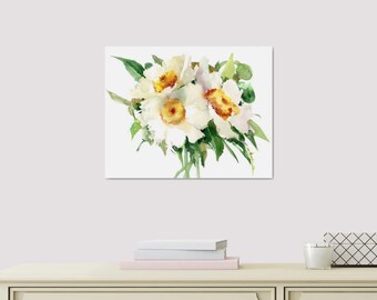 白い牡丹の花の水彩画アート、オリジナルの花の水彩画、牡丹 - Etsy 日本