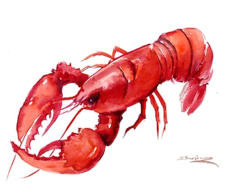 Red Lobster watercolor artwork, original painting