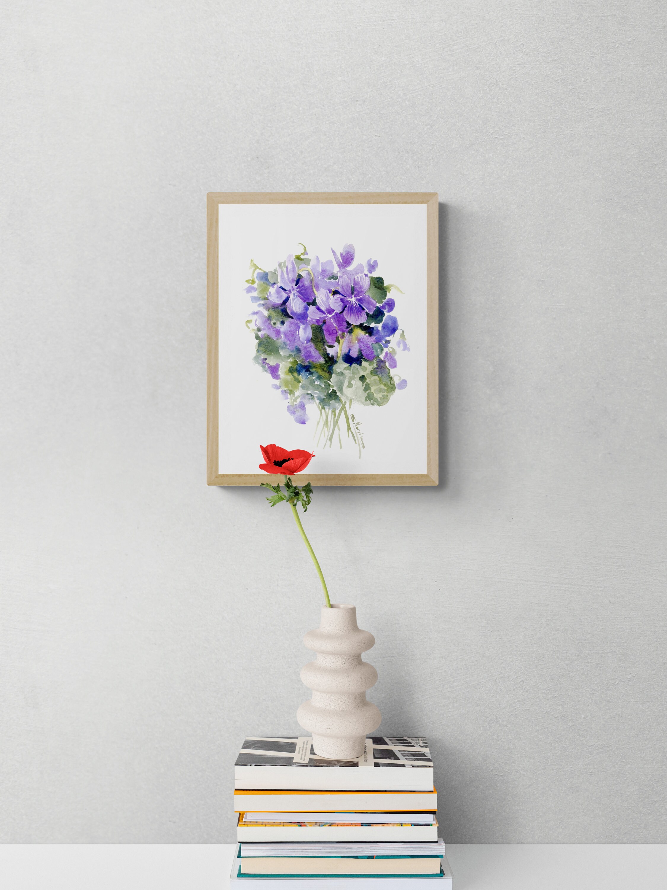 水彩画の花、スミレ、オリジナル絵画 - Etsy 日本
