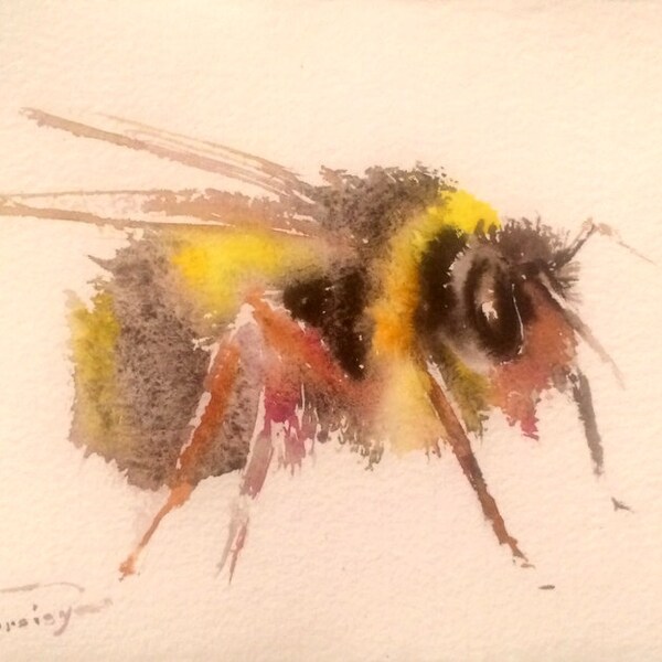 Hummel, Original Aquarellzeichnung, 9,5 X 7,5 in, Biene, Biene-Malerei, Aquarell Kunst Hummel