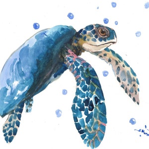 Sea Turtle watercolor artwork, original painting, sea world animal artwork