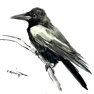 watercolor crow wall art , original painting, crow bird wall art, crow lover home decor