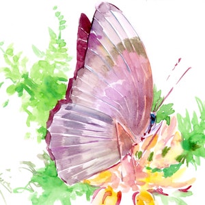 Butterfly artwork, original watercolor painting, soft pint, violet colorful butterfly painting