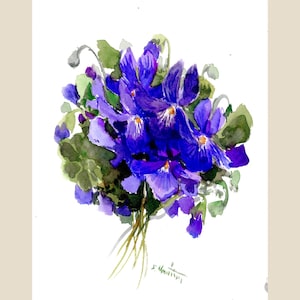 Fleurs violettes, une aquarelle originale de l&#39;artiste Suren