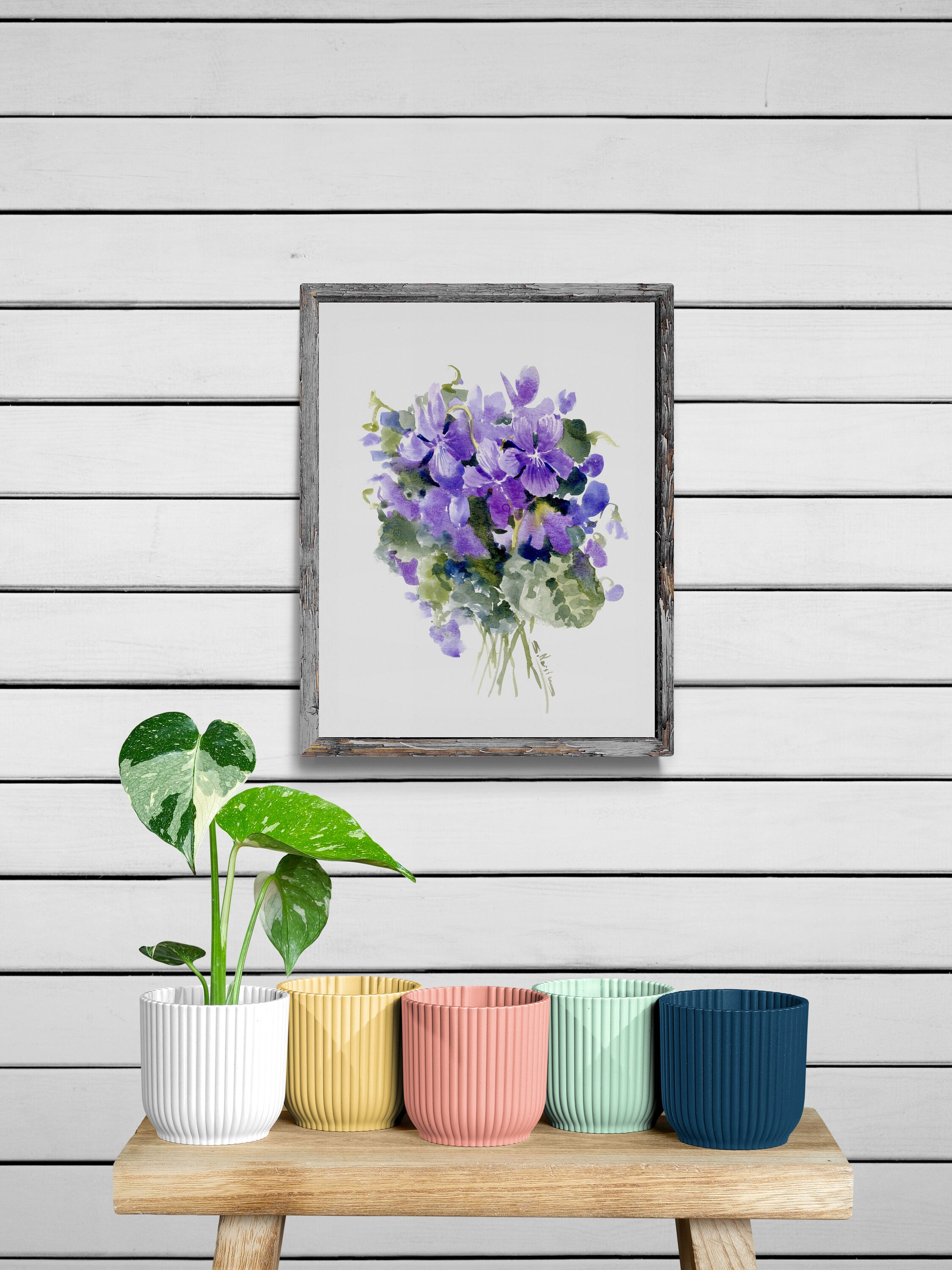 水彩画の花、スミレ、オリジナル絵画 - Etsy 日本